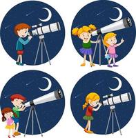 Set of different kids using telescope vector