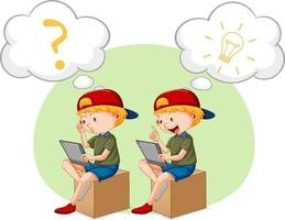 A kids playing iPad with speech bubble vector