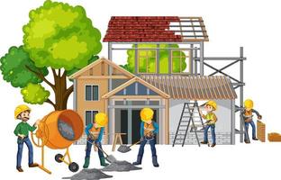 Isolated construction site with workers vector