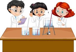 Scientist kids explaining water temperature experiment vector