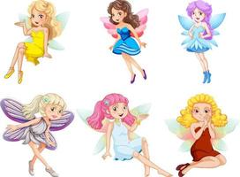 Set of different beautiful fairy girl cartoon character vector