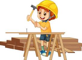 un niño vestido con un trabajador de la construcción vector