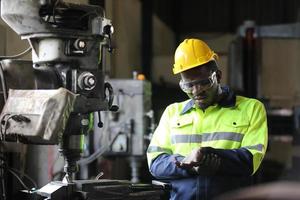 Professional men engineer worker skills quality, maintenance, training industry factory worker , warehouse Workshop for factory operators, mechanical engineering team production. photo