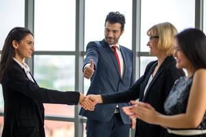 Group of business people collaborating in office or Multiethnic business people in meeting. photo