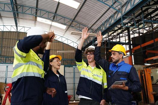 Industrial engineer or worker wearing a helmet while standing in a heavy industrial factory. The Maintenance looking of working at industrial machinery and check security system setup in factory. photo