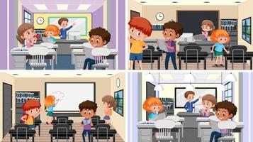 Set of student in the classroom scene vector