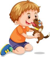 A boy playing with his dog vector