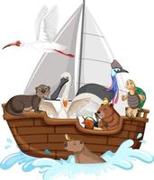 Many animals on the boat vector