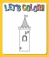 Worksheets template with lets color text and castel outline vector