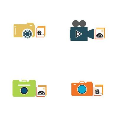 Camera with photo icon vector background