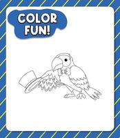 Worksheets template with color fun text and parrot outline vector