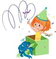 A little girl in the present box on white background vector