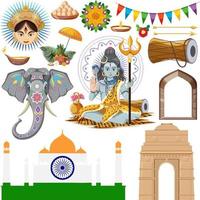 Set of Indian culture objects and symbols vector