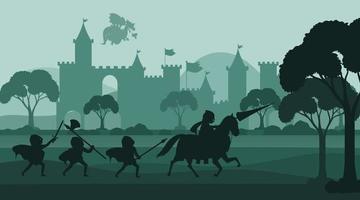 Silhouette medieval background with medieval army vector