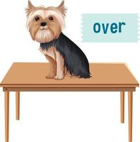 Preposition of place with cartoon dog and a table vector