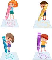 A set of girl and boy drawing on paper vector