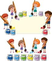 Many children holding colour brushes vector