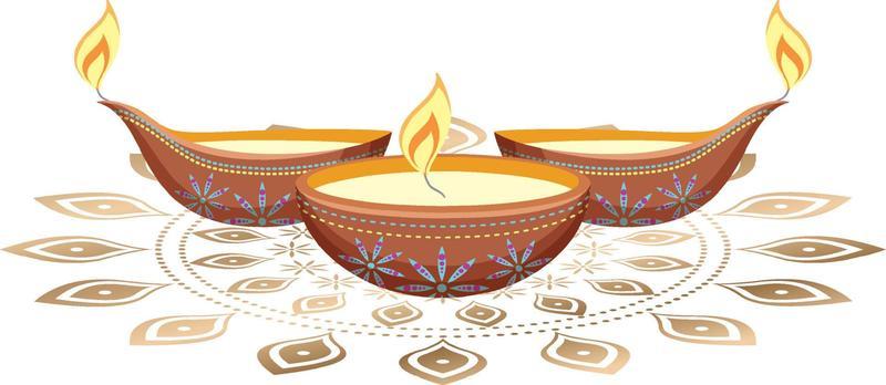 Diwali light candles on white background
