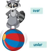 English prepositions with raccoons standing over the ball vector