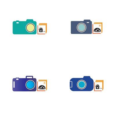 Camera with photo icon vector background