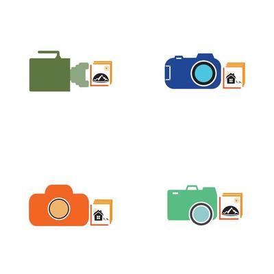 Camera with photo icon vector background