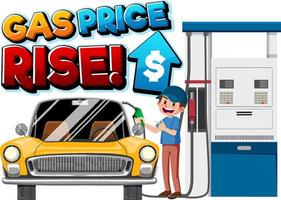 Gas station with gas price rise word logo vector