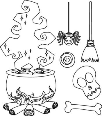 Halloween object black and white doodle character