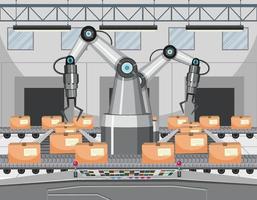 Automation industry concept with assembly line robots vector