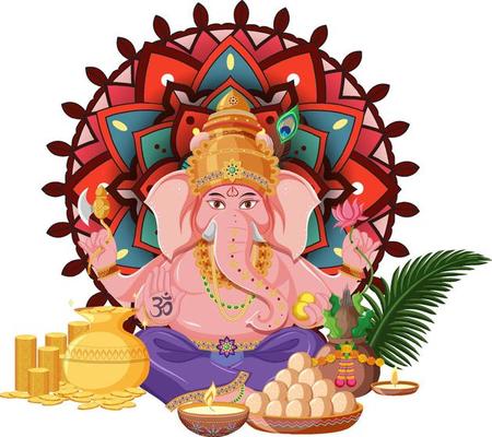 Ganesh Chaturthi cartoon on white background