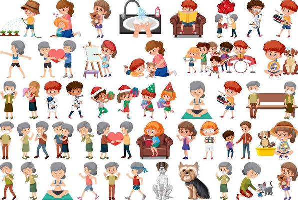 Set of different activities people in cartoon style