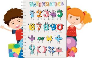 Counting number 0 to 9 and math symbols for kids vector