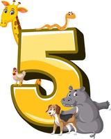 Different five animals attached to number five vector