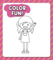 Worksheets template with color fun text and girl's outline vector