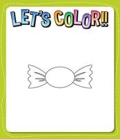 Worksheets template with lets color text and toffee outline vector