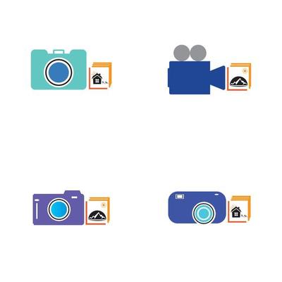 Camera with photo icon vector background