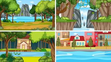 escena de la naturaleza con muchos árboles y casas vector