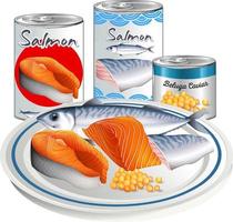 comida enlatada de pescado salmón vector