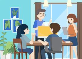 People working on computer at home vector