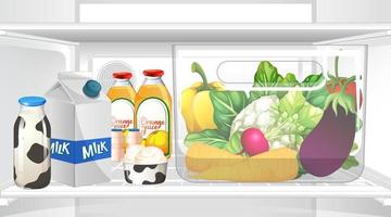 un interior del refrigerador con comida vector