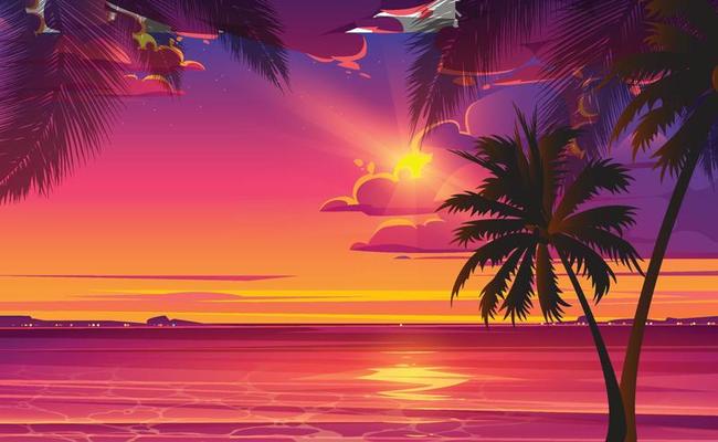 sunset background with coconut tree 7109599 Vector Art at Vecteezy
