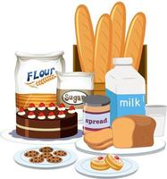 Bakery bread and milk set vector