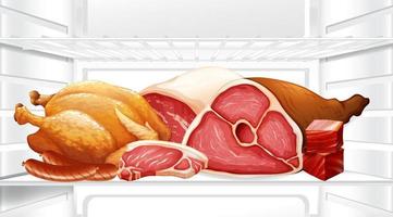 An inside the refrigerator with meat vector