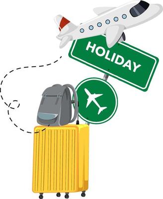 Travelling objects with airplane on white background