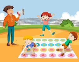 Kids doing physical activity with twister game vector