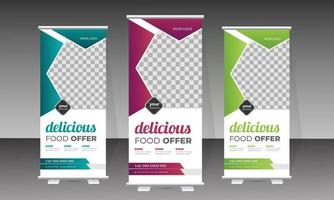 Food roll up banner and delicious food menu design template vector