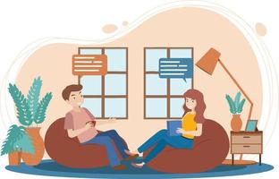 People spending time in the living room vector