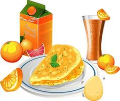 juego de desayuno con tortilla y jugo de naranja vector