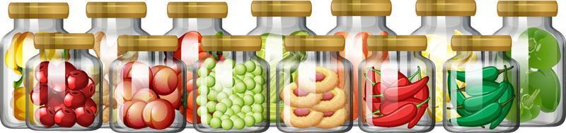 Set of different vegetables in different jars vector