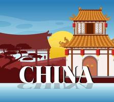 Chinese tradition house building background vector