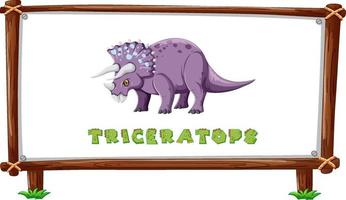 plantilla de marco con dinosaurios y diseño de triceratops de texto dentro vector